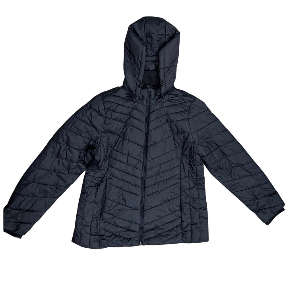 Xersion Women's Hooded Puffer Jacket Gray Size XL Chevron Quilted Coat